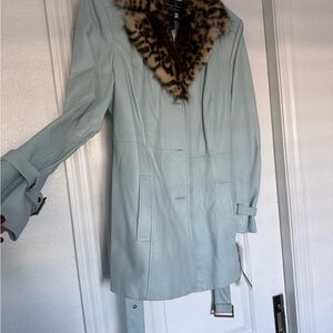 Terry Lewis Classic Luxuries Leather Jacket with Leopard Print Collar